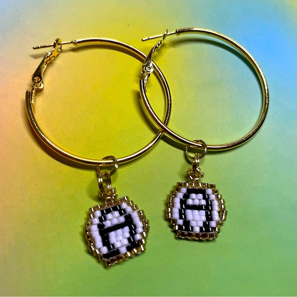 BEADED INITIAL HOOP EARRINGS- "A" - Picture 1 of 3